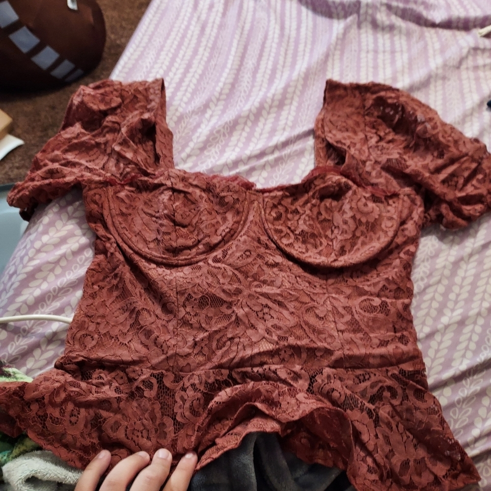 Sexy red lace crop top with built in underwire bra